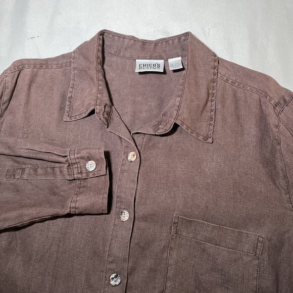 Chico's Tops - Vintage Chicos Design 100% Linen Shirt Sz 3 XL Brown Button Up Long Sleeve Tunic